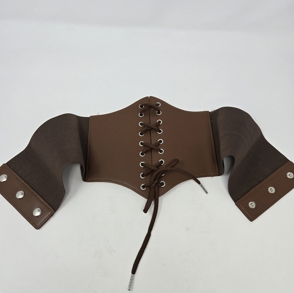 CORSET LACE UP COCO BROWN STRETCH STATEMENT WAIST BELT SNAP CLOSURE WOMEN OS - Picture 6 of 14